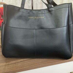 Tommy Hilfiger Black Tote Bag Marleigh Double Face Tote Design 15.5” X 12”
